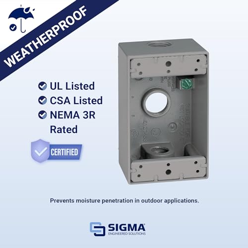 Sigma Engineered Solutions Weatherproof 1/2-Inch 3-Hole 1-Gang Electrical Box, Gray - No Size