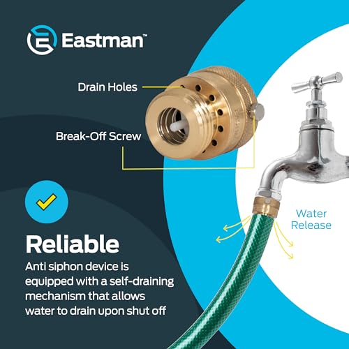 Eastman Brass Anti-Siphon Vacuum Breaker for Garden Hose Fittings - 3/4 Inch FHT x MHT, Model 20199
