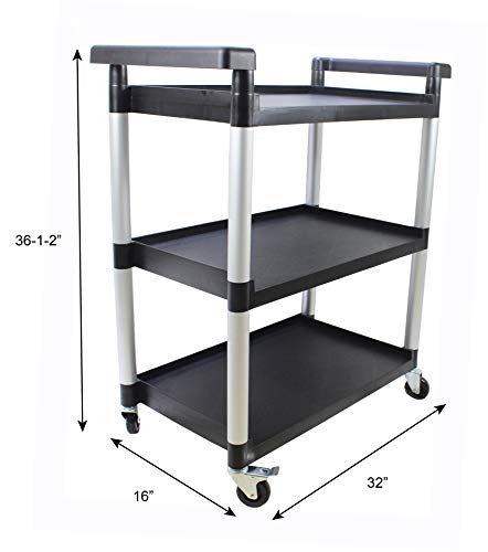 MaxWorks 3-Shelf Utility Plastic Cart with Wheels, 225 lbs Capacity, Black