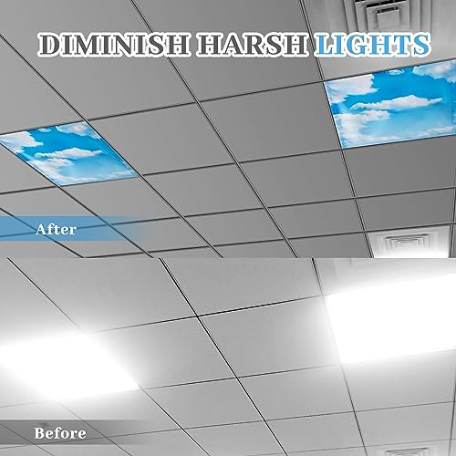 VIHOSE Sky Cloud Fluorescent Light Covers, 4 Pack, 2x2 ft Magnetic Light Filters