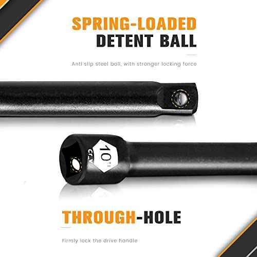 1/2-Inch Drive Impact Extension Bar Set | 3 Piece Socket Extensions 3" 5" & 10" Length | Premium Cr-V Steel with Black Phosphate Finish