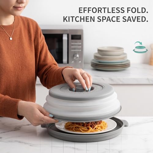 Microwave Splatter Cover with Anti-Scald Base Plate, 10.7" Collapsible Lids & Base