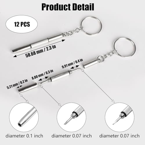 12 Pcs Keychain Eyeglass Screwdriver 3 in 1 Screwdriver Key Steel Eyeglass Screwdriver Eyeglass Screwdriver Repair Kit with Keychain Portable Screwdriver Hand Tools
