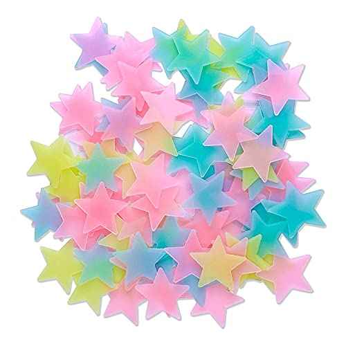 Colorful Glow in The Dark Luminous Stars 100 Pieces Stars for Ceiling Decorations Fluorescent Noctilucent Plastic Wall Stickers Murals Decals for Home Art Bedroom Decor