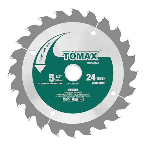 TOMAX 2 Pack 5-1/2 Inch 24 Tooth ATB General Purpose and Trimming Saw Blade, Cordless Trim Saw Blade with 5/8-Inch Arbor (1/2-Inch and 10-mm Reducer Bushings Include)