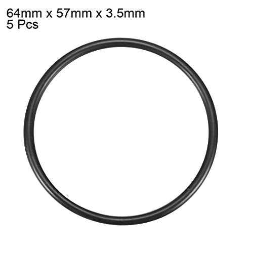 uxcell Nitrile Rubber O-Rings 64mm OD 57mm ID 3.5mm Width, Metric Sealing Gasket, Pack of 5