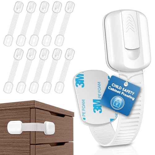 10 Pack Cabinet Locks Baby Proofing, SOGUDE Child Proof Cabinet Locks with 3M Adhesive Child Safety Locks for Refrigerator, Doors, Drawer Locks No Drilling, Cabinet Locks for Babies- White