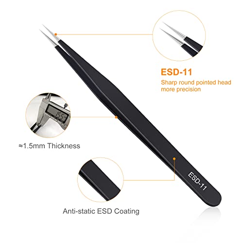 3PCS Precision Tweezers Set - Anti-Static Stainless Steel ESD Safe for Electronics & Crafts