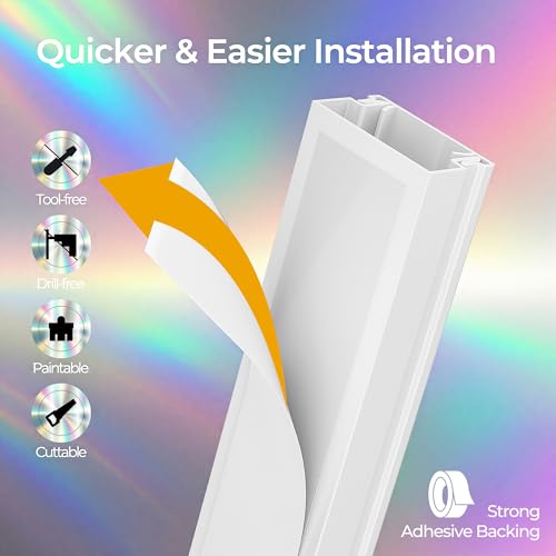 Wuitaouy 113.4in White Cord Hider Kit for Wall Wires - 2-4 Cable Management Raceways, Self-Adhesive, Paintable & Cuttable