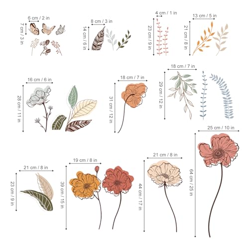 Wondever Boho Flower Wall Decals - Wildflower Floral Grass Stickers for Home Decor