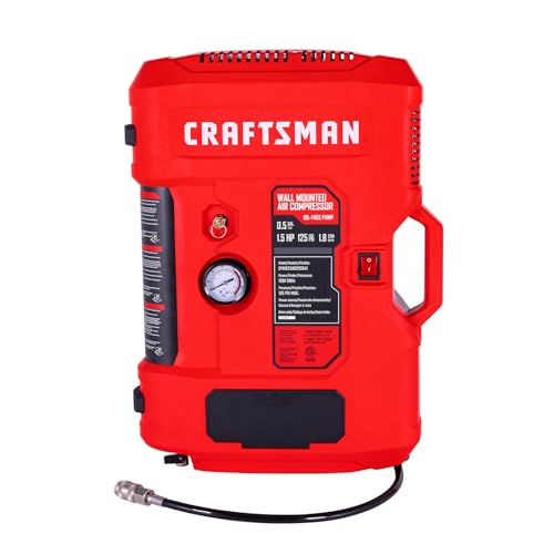 CRAFTSMAN Wall Mount Tire Inflator & Air Compressor 125PSI, 30ft Hose, Oil-Free