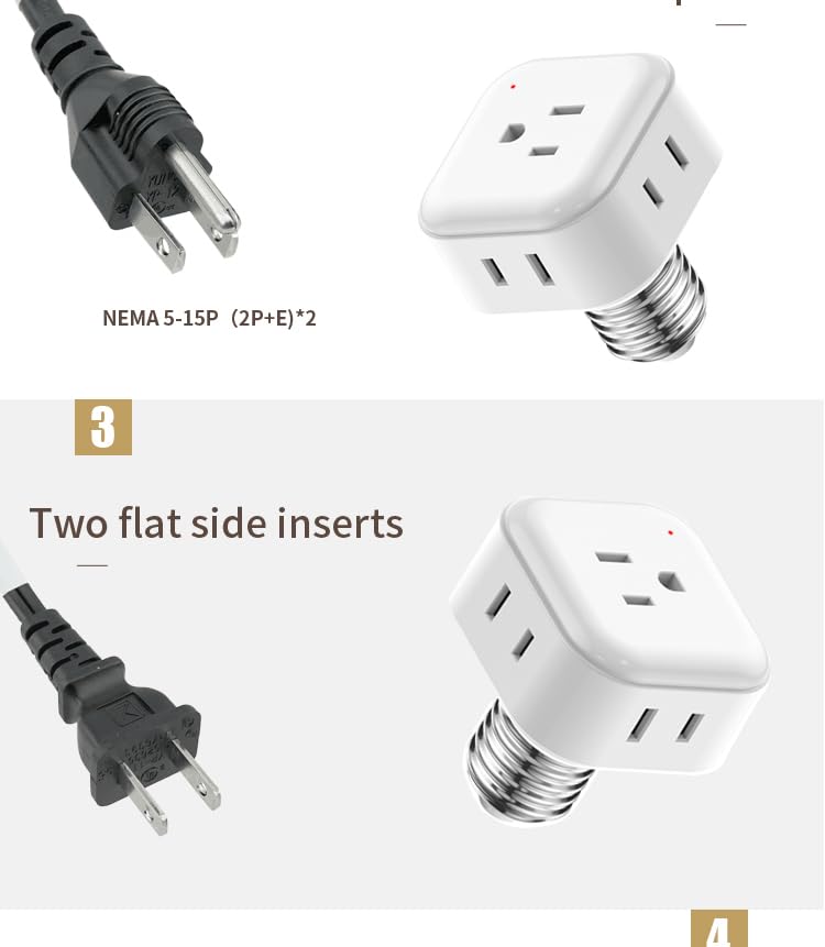 Onite White E26/E27 Light Socket Outlet Adapter 1000W, Indoor/Outdoor, 1 Pack
