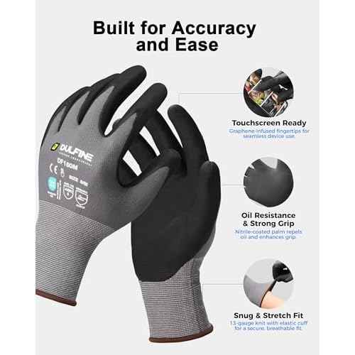 DULFINE Safety Work Gloves MicroFoam Nitrile Coated-3 Pairs Pack,Seamless Knit Nylon Glove with Black Micro-Foam Nitrile Grip,Ideal for General Purpose,Automotive,Home Improvement,Painting(Large)