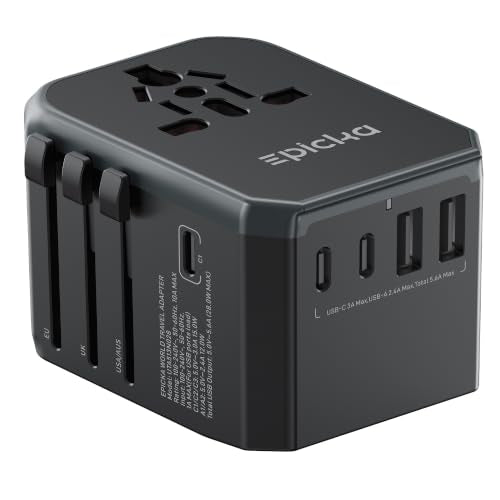 EPICKA Grey Universal Travel Adapter with 1 AC, 3 USB-C & 2 USB-A Ports - 1 Piece