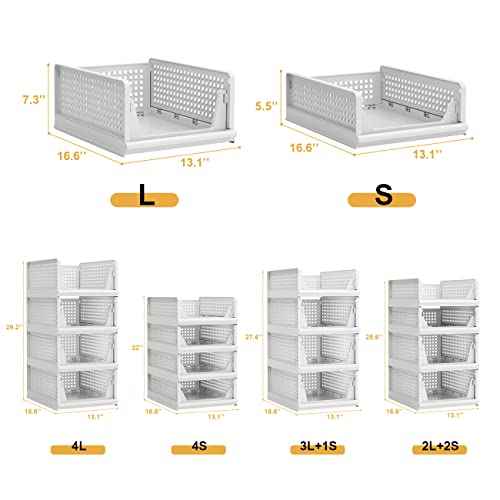 Proarea Stackable Plastic Storage Basket Closet Organizer Bin Foldable Clothes Organizer Storage Drawer Shelf Container for Living Room Bathroom Kitchen Office Laundry Room