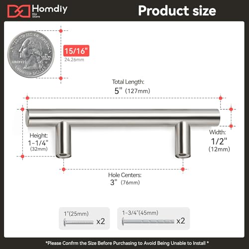 homdiy 3 Inch Brushed Nickel Cabinet Pulls 15 Pack Stainless Steel Handles for Kitchen & Bathroom Cabinets