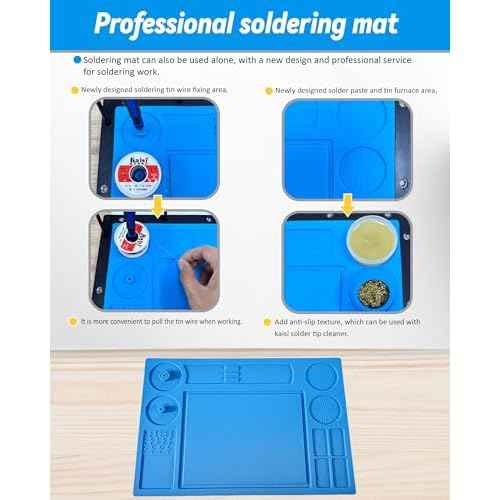 Kaisi Helping Hands Soldering Station with Soldering Mat,6 Flexible Arms Third Hand Tool Heat-Resistant Silicone Solder Mat Base Soldering Kit Helping Hands for Electronic Repair Soldering Jewelry DIY