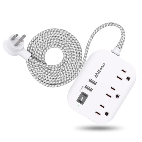 Mifaso 5Ft White Power Strip with USB Ports - Cruise Ship & Travel Essential