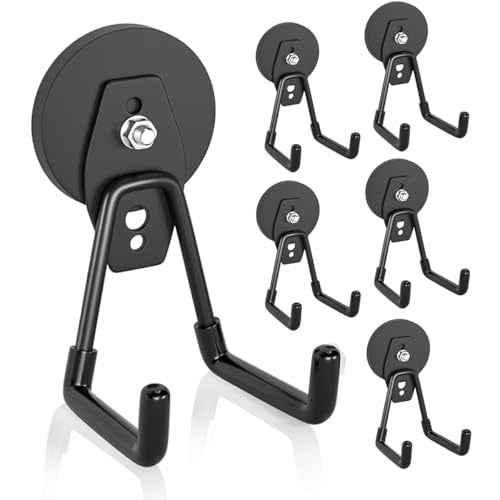 ENUODA Strong Magnetic Hooks 6 Pack Large Rare Earth Magnet Hooks Heavy Duty Utility Magnetic Tool Holder for Garage Organization, Van, Barn, to Hang Bag, Coat, Power Tool, Toolbox, Shovel, Broom