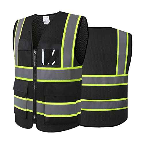Reflective High Visibility Safety Vest for Men Women with Pockets Zipper Front Meets ANSI/ISEA Standards