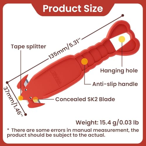 Safety Box Cutter of Recessed Concealed Stainless Steel Blade,Box Opener for Efficient Package Opening, Utility Knife for Tape Splitter, Cartons, Cardboard, Wrap, Straps, Film.6pcs