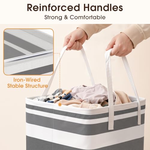 HomeHacks 2 Pack Large Laundry Hampers Bags Grey 75L - Collapsible, Waterproof, Heavy Duty Handles