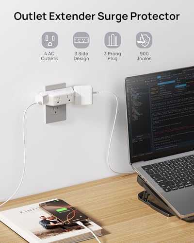 TROND 1 Pack White Surge Protector Outlet Extender with 4 AC Sockets and 900J Surge Protection