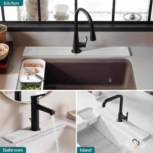 Eormoe Diatomite Stone Sink Mat 23.6 x 3.9 inches Light Grey Kitchen & Bathroom Drying Tray
