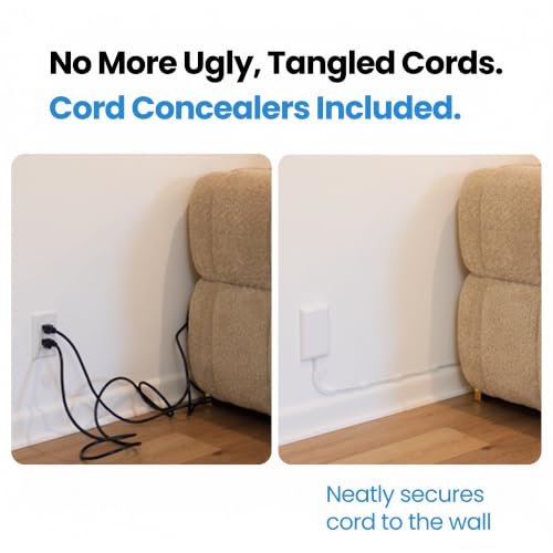 Sleek Socket 3ft Flat Extension Cord Power Strip with Concealer Kit – Outlet & Cord Management