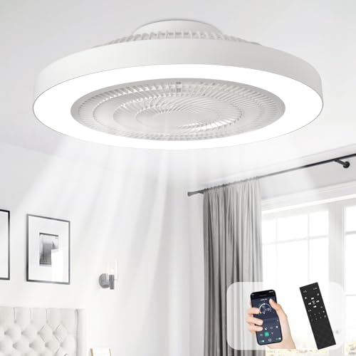 Depuley 19-Inch White Bladeless Ceiling Fan with Light, Remote & App Control