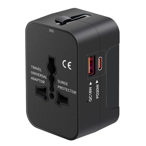NEWVANGA Black Universal Travel Adapter with USB-C & USB-A Fast Charging
