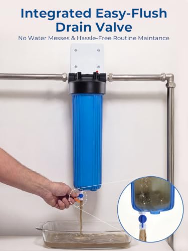 Purcooflow 20 x 4.5 Inch Whole House Water Filter Housing with Bottom Drain - Heavy Duty, BPA-Free, Double O-Ring Seal