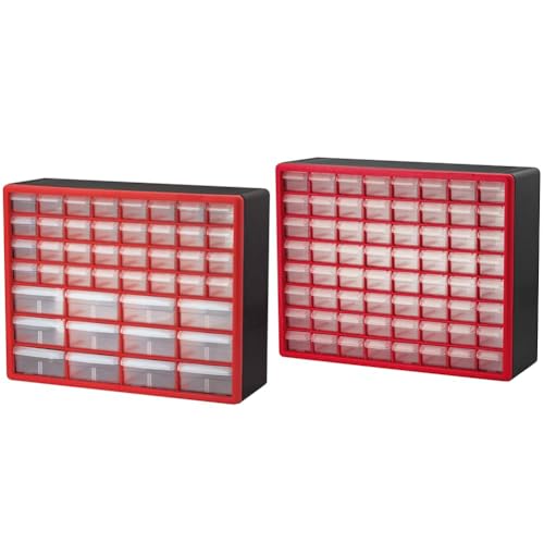 Akro-Mils 44-Drawer & 64-Drawer Storage Cabinets Bundle, 20W x 6D x 16H, Red