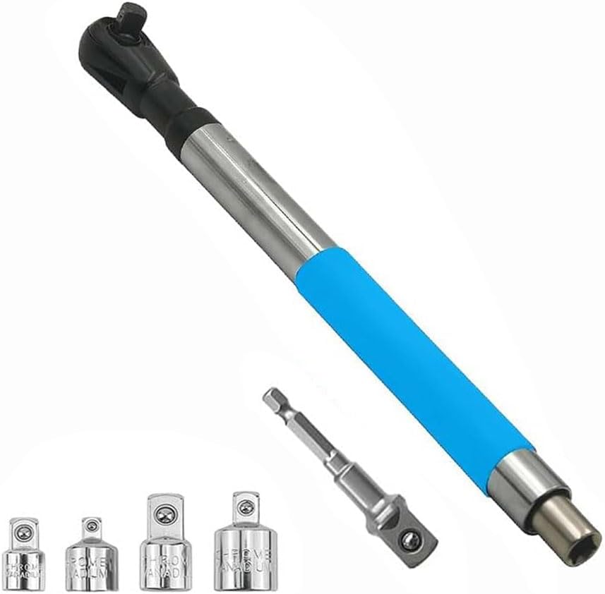Offset Extension Wrench Impact for Electric Drill, with 4 Socket Adapters and 1/2‘’ Drill Adapter, Multifunctional Chain Drive Electric Ratchet Wrench Tool for Tightening Fasteners (1pcs)