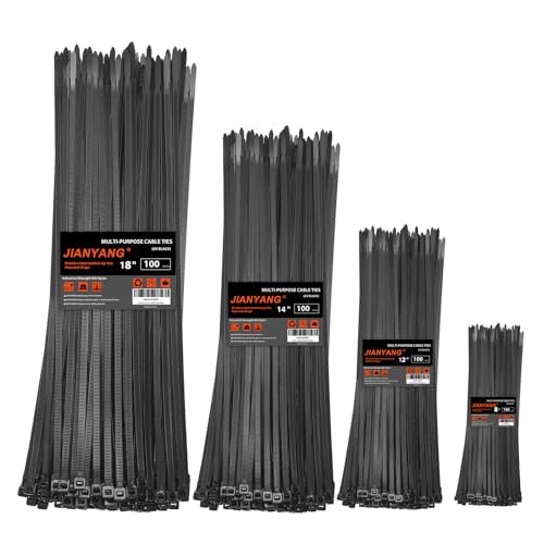8+12+14+18 Inch Heavy Duty Zip Ties 400 Pack 100 Lb Tensile Strength Self-Locking Nylon Cable Ties