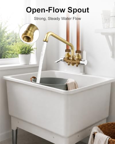 Aolemi Wall Mount Laundry Sink Faucet with 9-Inch Chrome & Brass Spout
