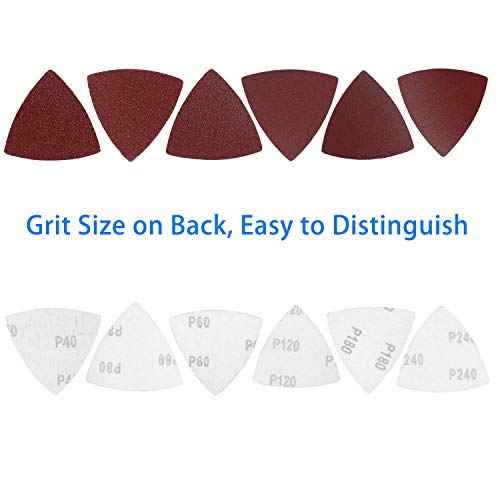 Triangle Oscillating Multi Tool Sanding Pads, 60Pcs 3-1/8 Inch Oscillating tool sandpaper for Triangle Multitool Sanding pads assorted 40/60/80/120/180/240 Grits