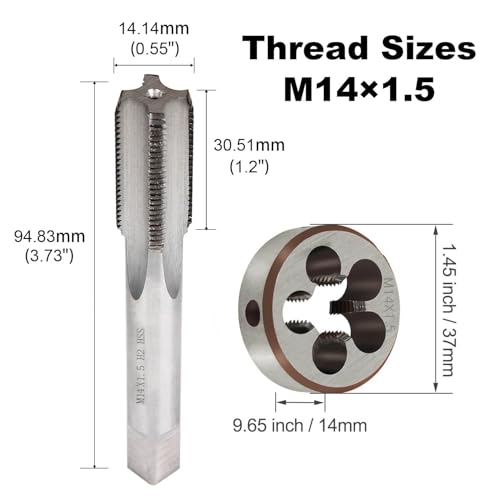 M14 x 1.5 Metric Thread Tap and Die Set, M14 x 1.5mm High-speed Steel Machine Tap Die Set Right Hand Tap and Round Thread Die