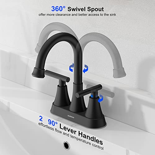 Hurran Matte Black 4-Inch Centerset Bathroom Faucet with 2 Handles, Lead-Free