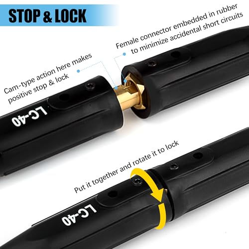 2 Pack LC-40 Cable Connector Set (2 Male / 2 Female), Welding Lead Connectors, Welding Cable Connectors for Welding Machine Accessories, Cable Capacity:1/0 Thru 2/0(50-70mm©÷) - 350 Amp Max Rating