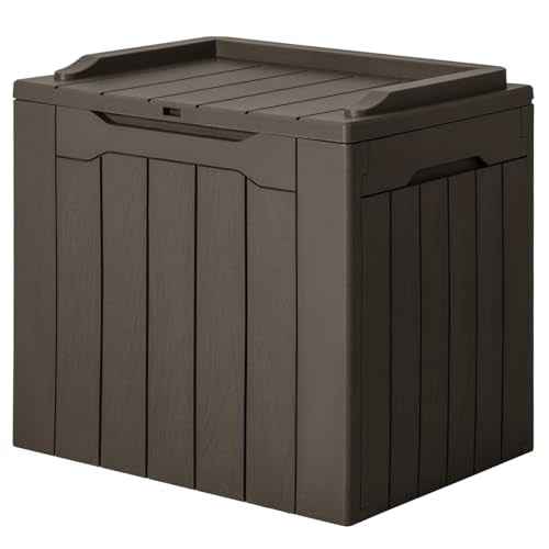 JUMMICO 31 Gallon Resin Deck Box Waterproof Indoor Outdoor Storage Boxes for Patio Furniture Cushions and Garden Tools (Brown)
