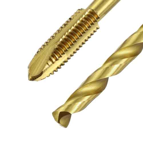 uxcell Metric Tap & Drill Bit Set, 2pcs M4 x 0.7 Spiral Point Thread Taps and 2pcs 3.3mm Twist Drill Bits, Titanium Coated HSS6542 Screw Tapping Threading Tools
