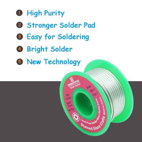 2.0mm Lead Free Solder Wire for Stained Glass Craft, Dia 0.08 Solid Core No Flux 50g, Craft Soldering Wire, Sn99 Ag0.3 Cu0.7, Thick Solder Wire Without Flux for Crafts Project DIY