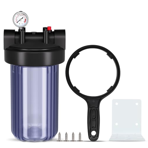 PUREPLUS 1 Count Whole House Water Filter Housing with Pressure Gauge, 1" NPT - Universal Clear
