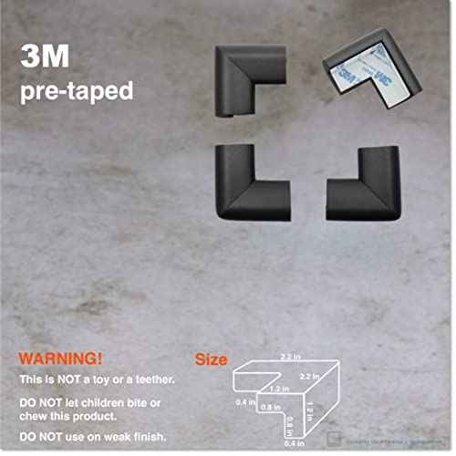 Roving Cove HeftyFit Corner Protector for Baby (4 Large Corners), Heavy-Duty Soft Rubber Foam Furniture Corner Bumper Guards, 3M Adhesive Pre-Taped, Onyx Black