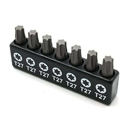 7pc 1 Inch T27 Torx Star 6 Point Bit Set - Quick Change Star Driver Bits for T27 (T-27) Screws and Heads