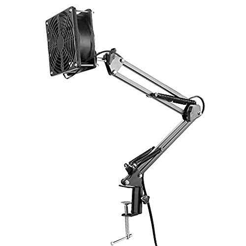 Adjustable Solder Smoke/Fume Absorber, Remove Fume Extractor Absorber Fan Quiet Working Fan with Adjustable Table Clamp for ESD Soldering Station Work, Eliminate Toxic Fumes helpful for Health