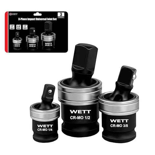 WETT 3-Piece Impact Universal Joint Set, 1/2", 3/8" and 1/4" Drive Socket Swivel Adapter Set, Impact Grade Wobble Sockets, U-Joint Sockets, CR-MO Steel
