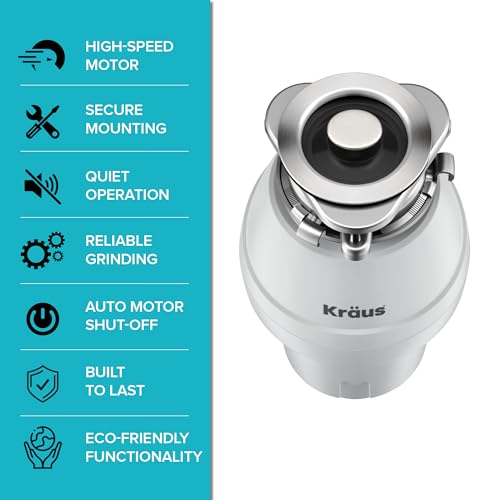 KRAUS 1/2 HP Continuous Feed Garbage Disposal with Quiet Motor & Power Cord
