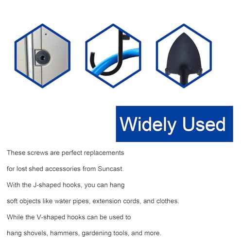 BOXOB 20pcs Tool Hooks for Suncast/Craftsman, V & J Shape Storage Shed Hooks with 10 Long & Short Screws Tool Hanger Garage Wall Organization for Shed Shelves Accessories Shovels Rakes Organizer